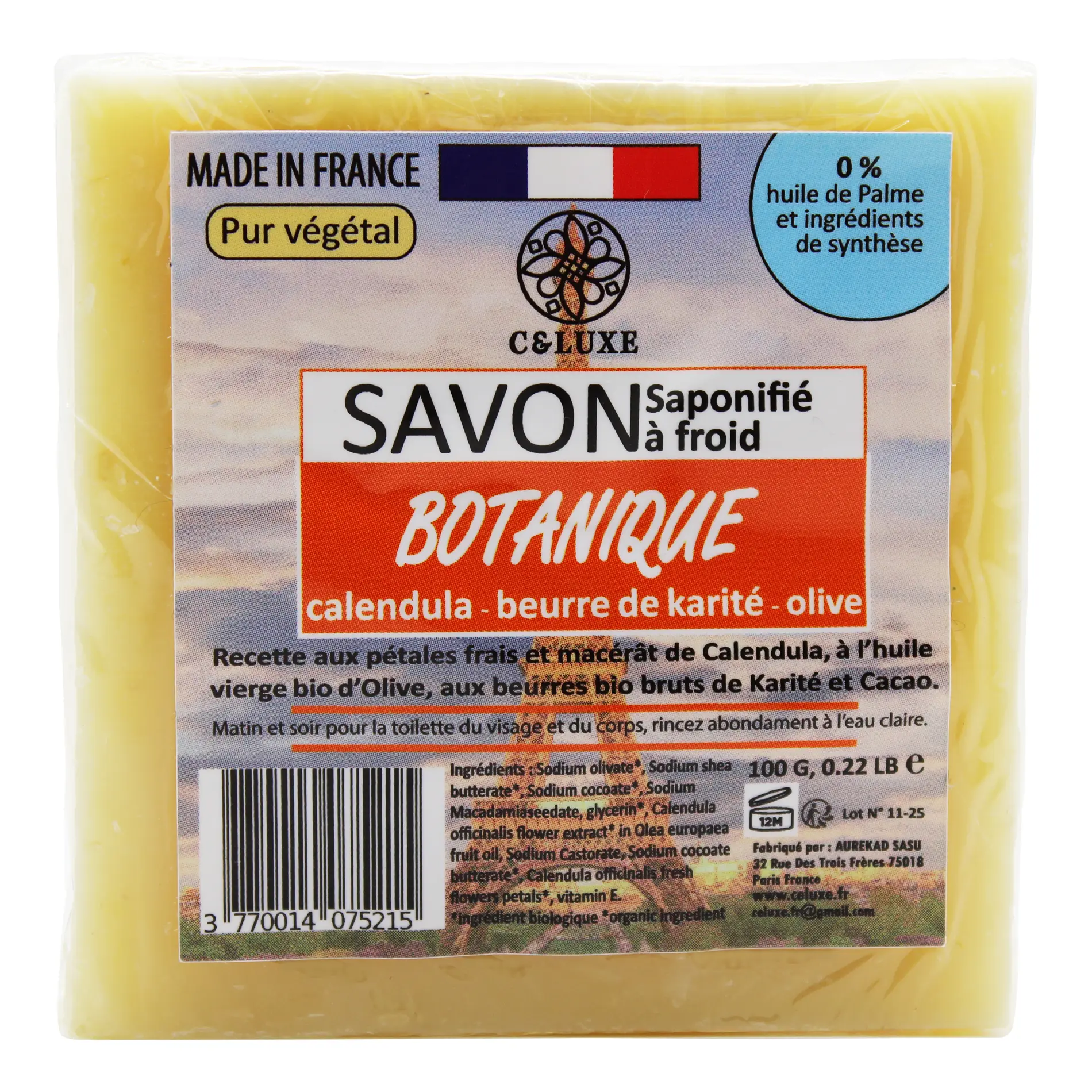 Jabón frío de CALÉNDULA saponificado, Manteca de karité orgánica, Aceite de oliva orgánico, Aceite de coco orgánico, 100% natural, artesanal, vegano